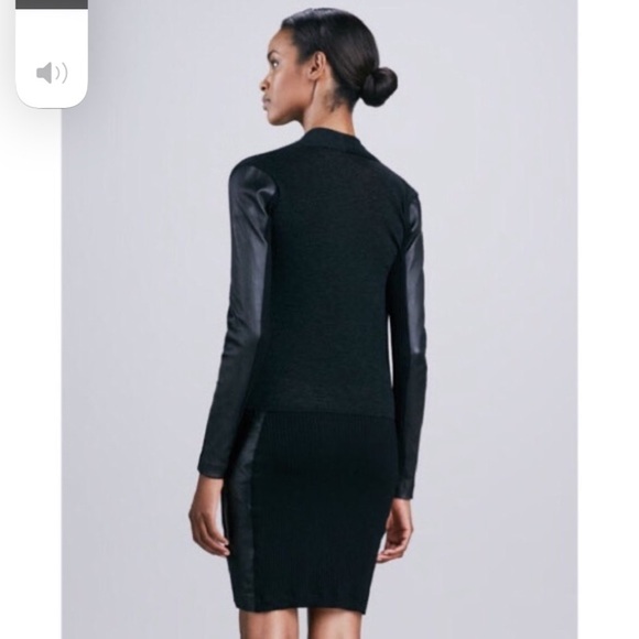NICOLE MILLER Leather Paneled Ribbed Knit Dress - Picture 4 of 9